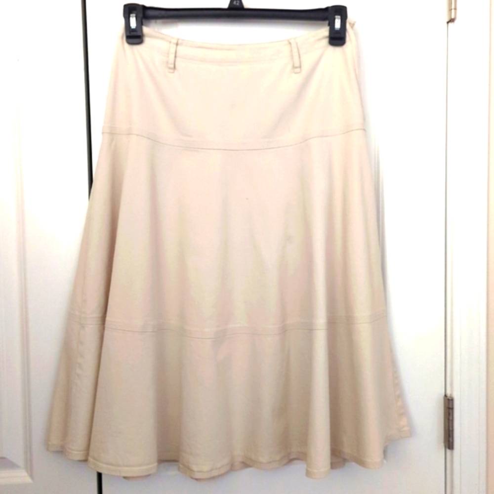 Talbots Stretch Aline Size 6 Beige Skirt Cottage Core Western Belt Loops…